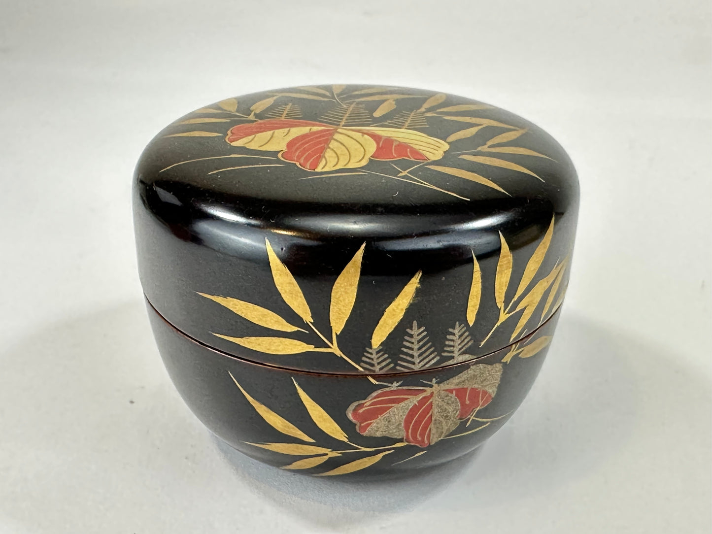 Japanese Tea Ceremony Hira-Natsume Black Lacquer Paulownia Leaf 3”