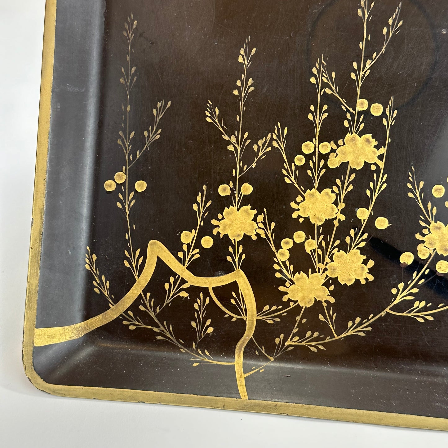 Antique Japanese Meiji Era Lacquer Gold Makie Tray Cherry Blossom 12"