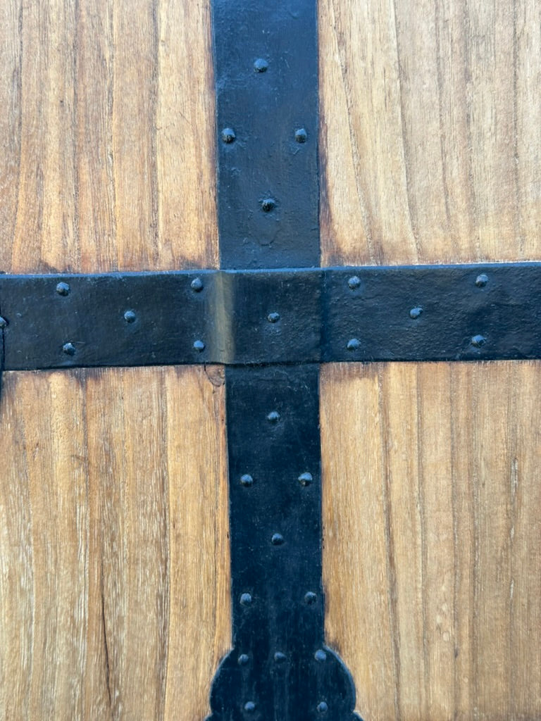 Antique Japanese Meiji Era Ishodansu Kiri Wood Cannon Biraki Tansu Iron Hardware