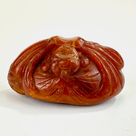 Antique Japanese Amber Netsuke Hotei Magic Bag 2.5"