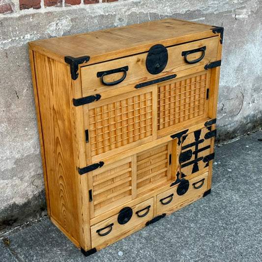 Japanese Sugi Wood Chobadansu Merchant Chest Early Showa Period Tansu 36"H