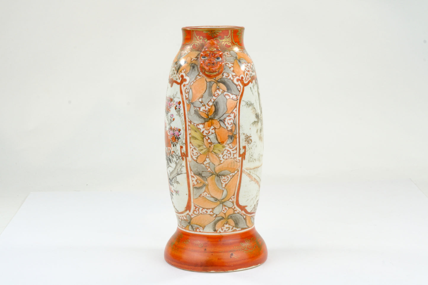 Antique Japanese Kutani Vase Dai Nippon Dragon Handles Bijin Figures Peony Butterfly Meiji 9H