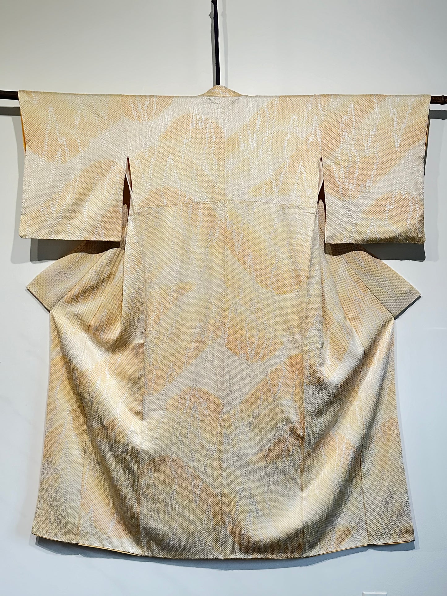 Japanese Silk Kimono Honso Shibori Toyama Pattern Yellow