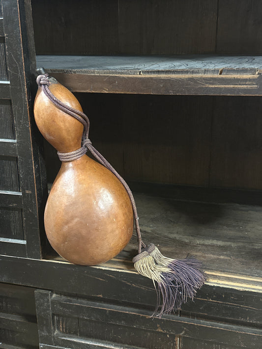 Large Vintage Japanese Hyōtan Gourd Flask with Cord & Tassel – Lucky Charm, 18"w/ Stopper ~14"