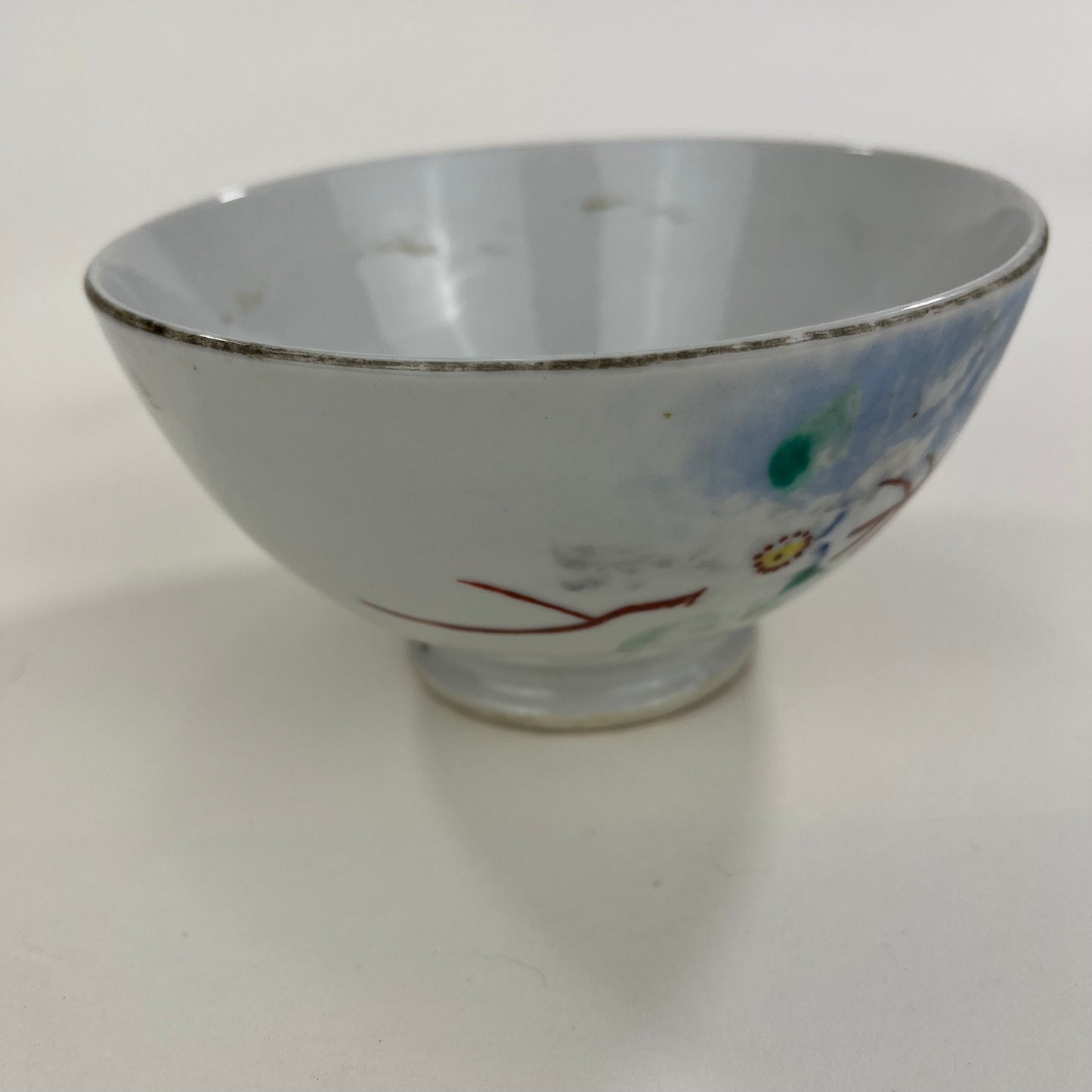 Tea Ceremony Chawan Tea Bowl Colorful Fower Paining on Porcelain Glaze 5"