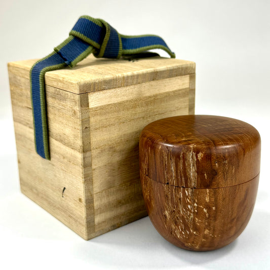 Japanese Tea Ceremony Natsume Natural Cherry Wood Wabisabi Texture w/ Signed Kiri Box