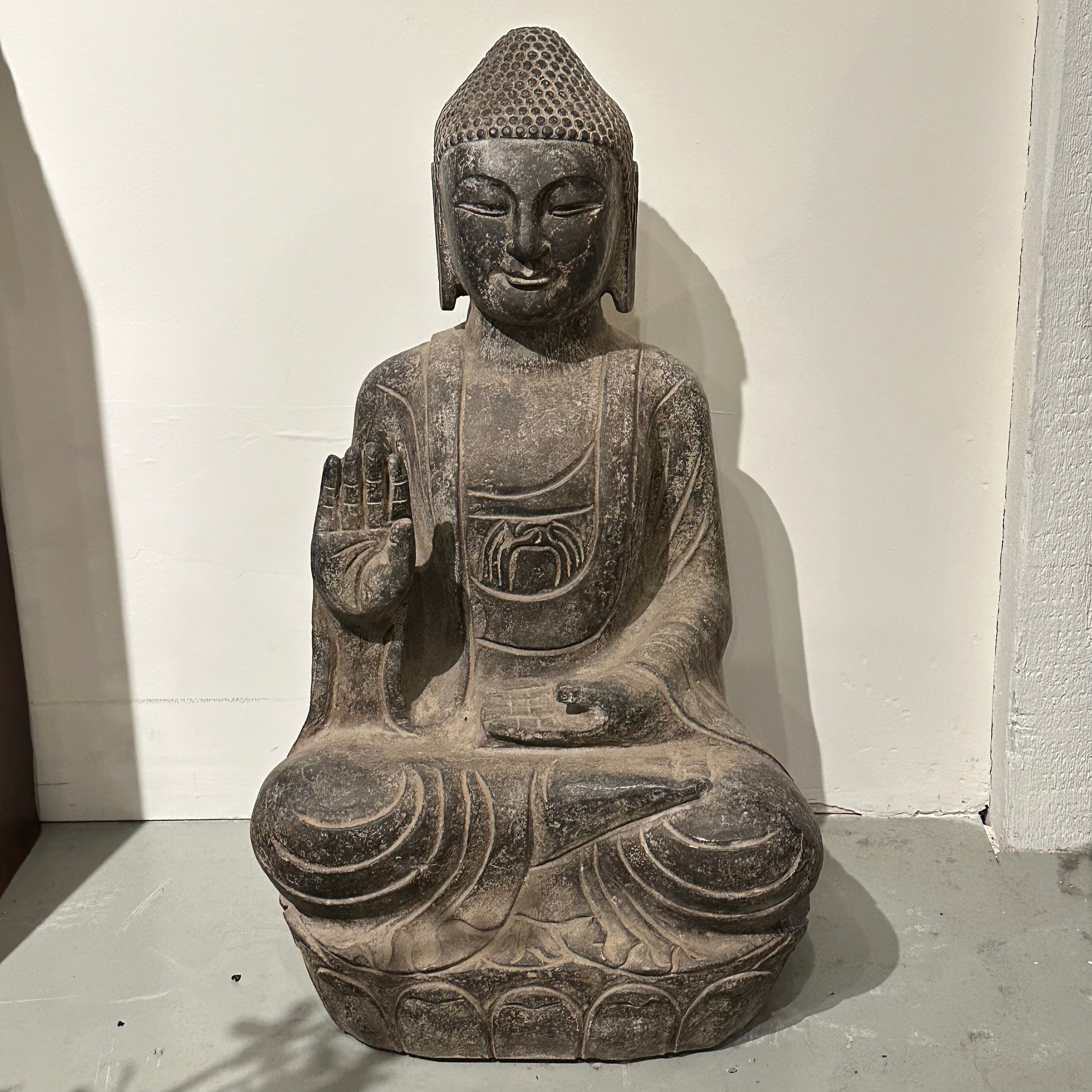 Vintage Japanese Hand Carved Stone Statue of Buddha in Seated Meditati ...