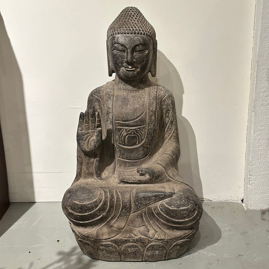Vintage Japanese Hand Carved Stone Statue of Buddha in Seated Meditation 30"