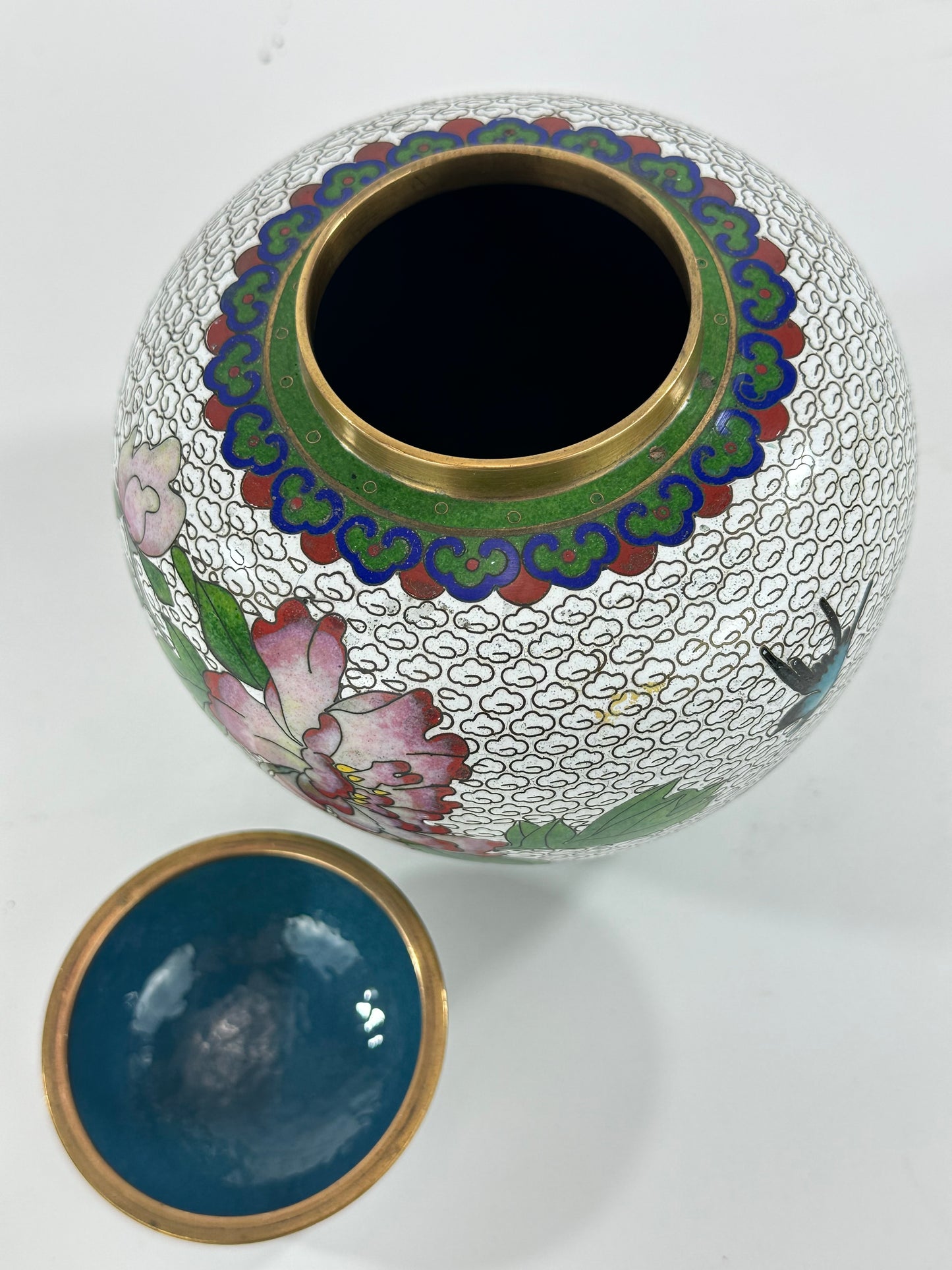 Vintage Chinese Cloisonné Lidded Jar 6”
