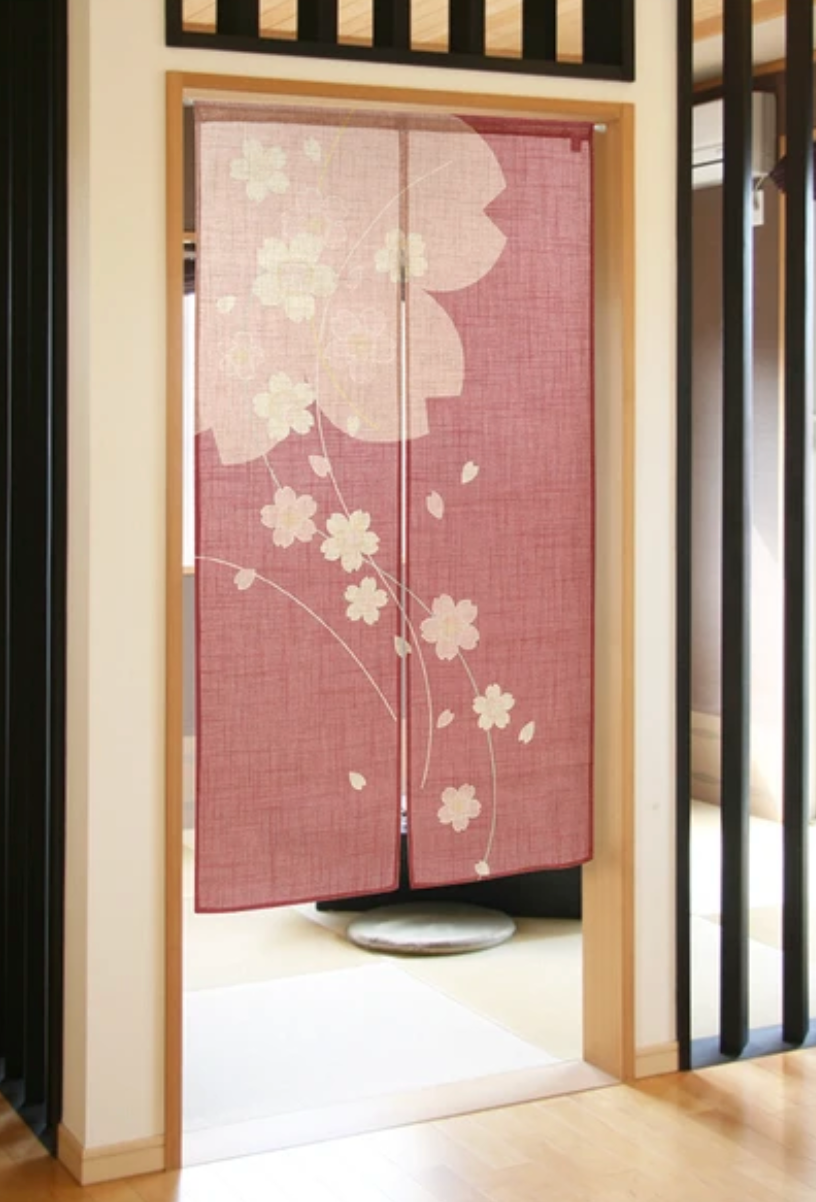 New Japanese Noren Curtain Line Cherry Blossom Rose Slub 150cm Made in Japan