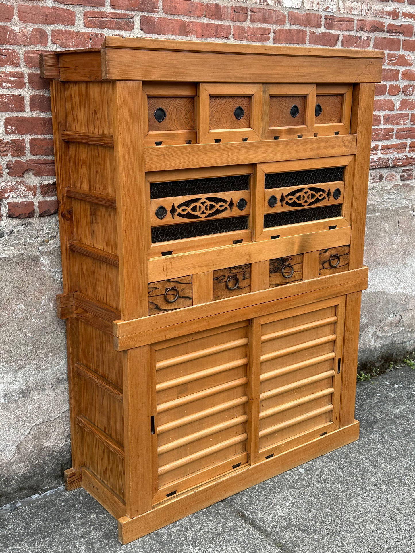 Antique Japanese Meiji Era c1890's Hinoki Mizuya Tansu Kitchen Cabinet 46"W