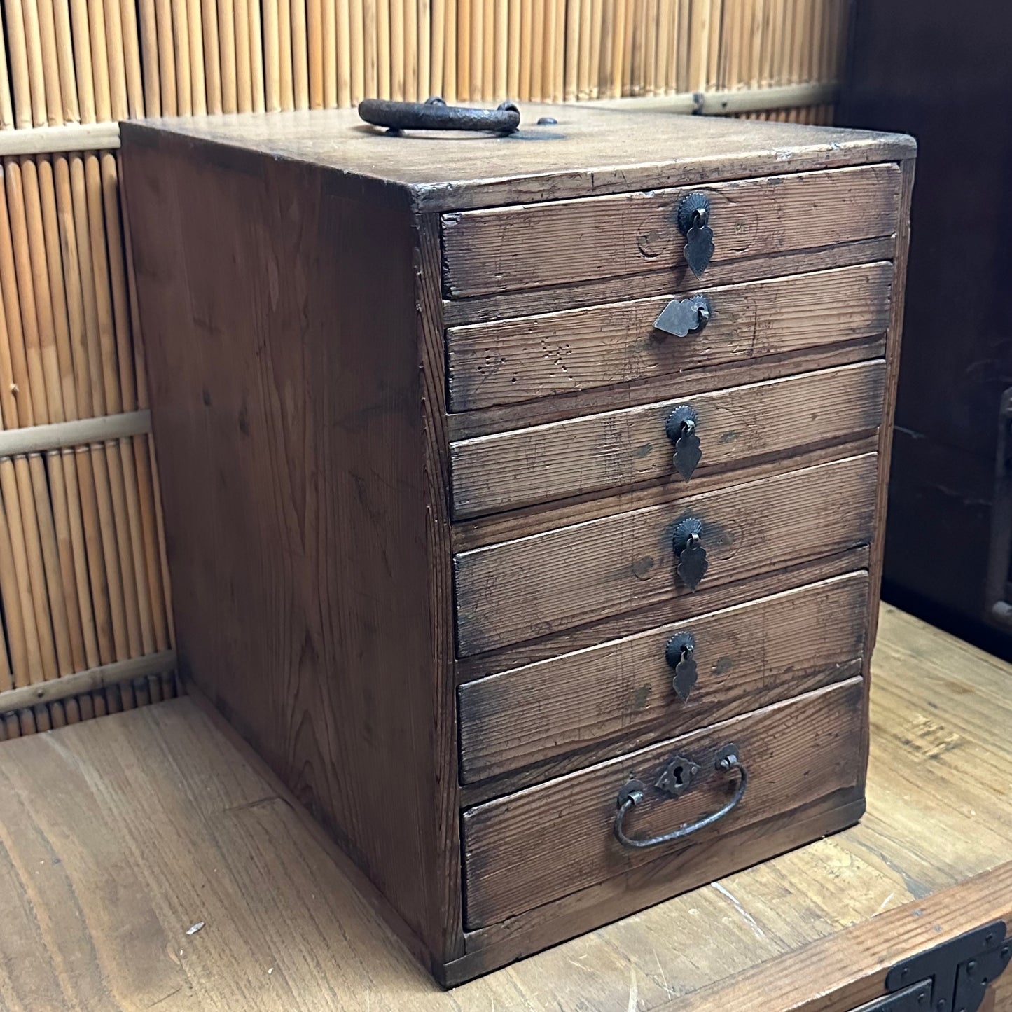 Antique Japanese Meiji Era Personal Tansu Chest 6 Drawers