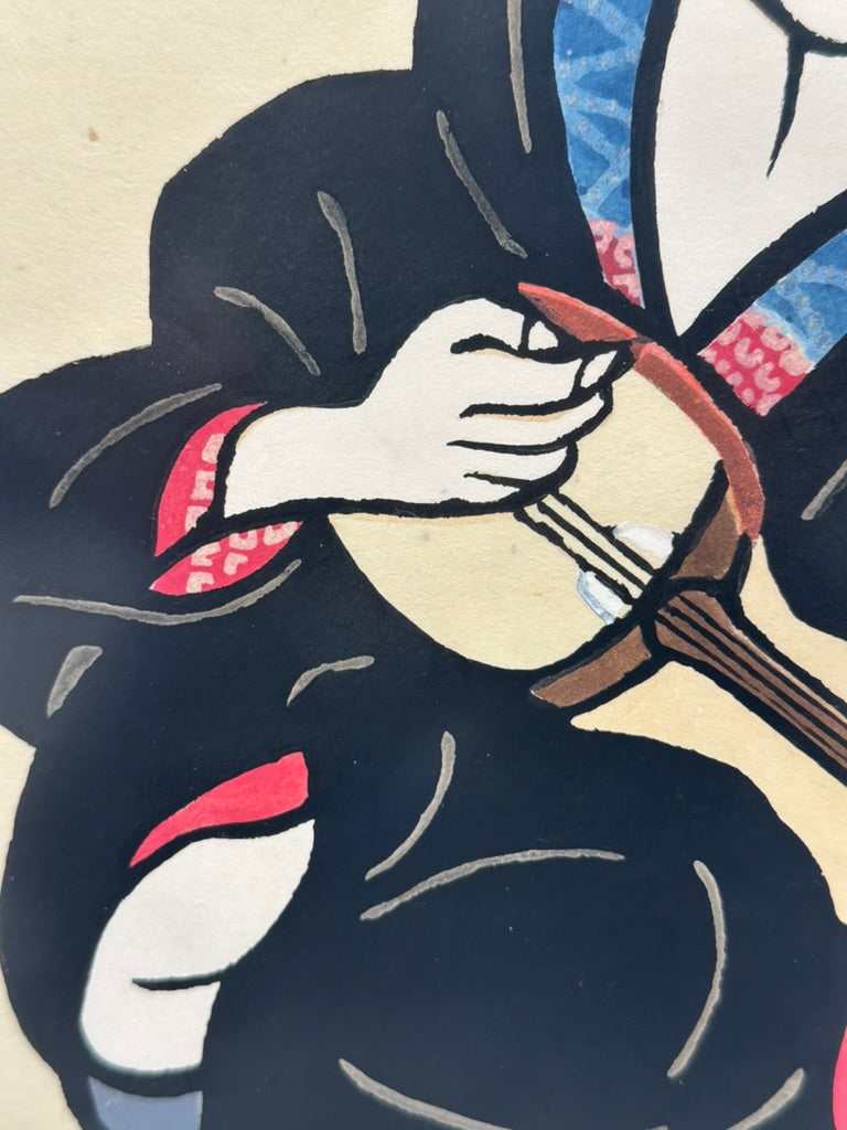 Vintage Japanese Kappazuri Print Yoshitoshi Mori Bijin Playing Shamisen 1984 Ed 13/90