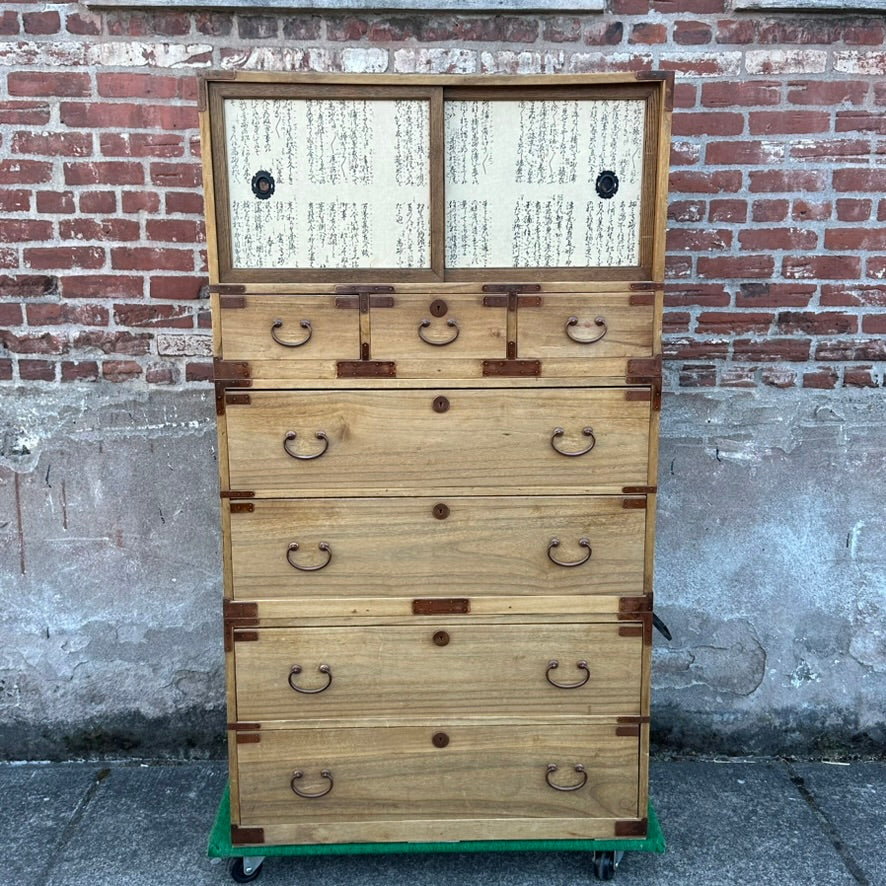 Antique Japanese Taisho Era c1920's Kiri Wood Kasane Isho Dansu Kimono Chest 64"H