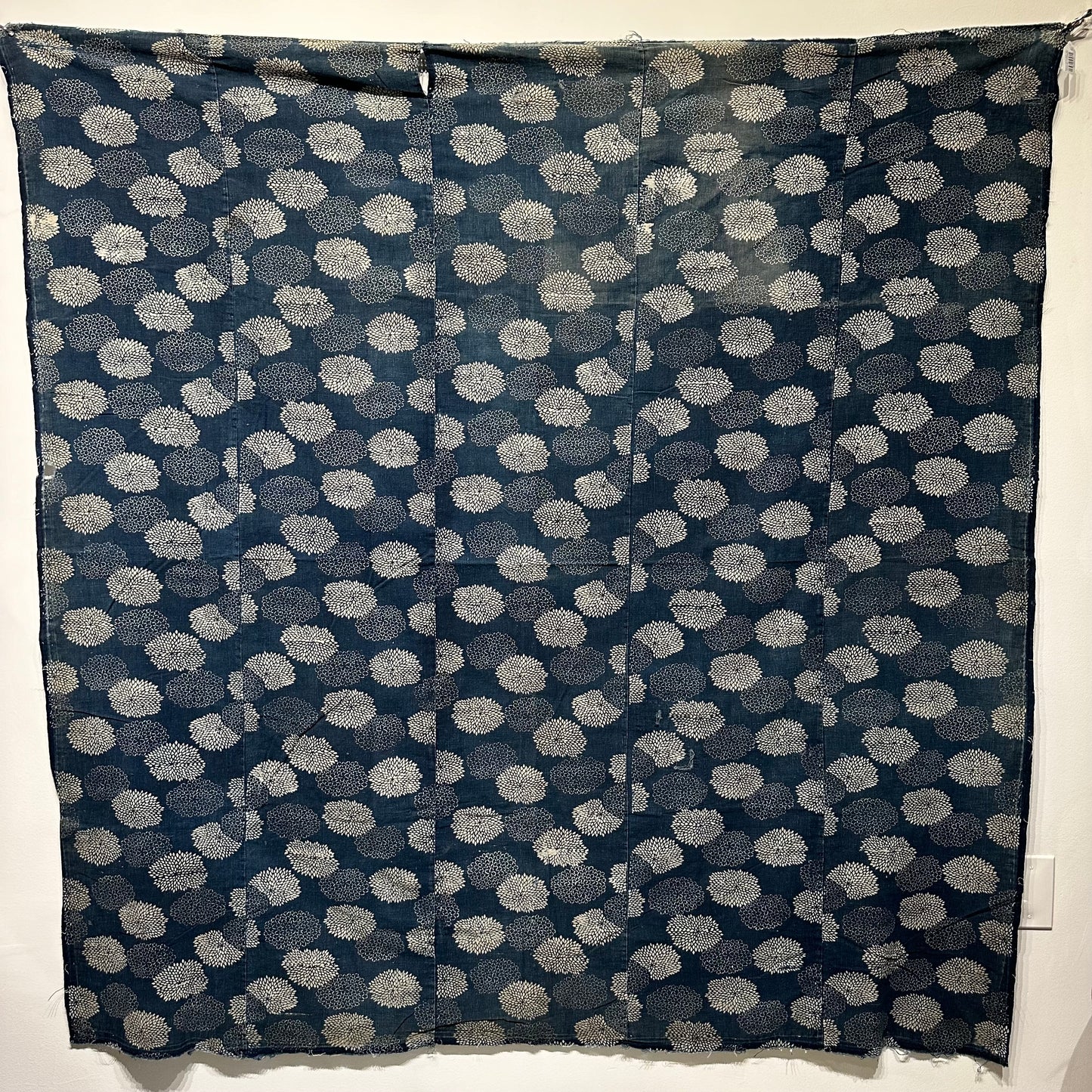 Antique Japanese 19th Century Textile - Katazome Indigo 65"x65" Kiku #82