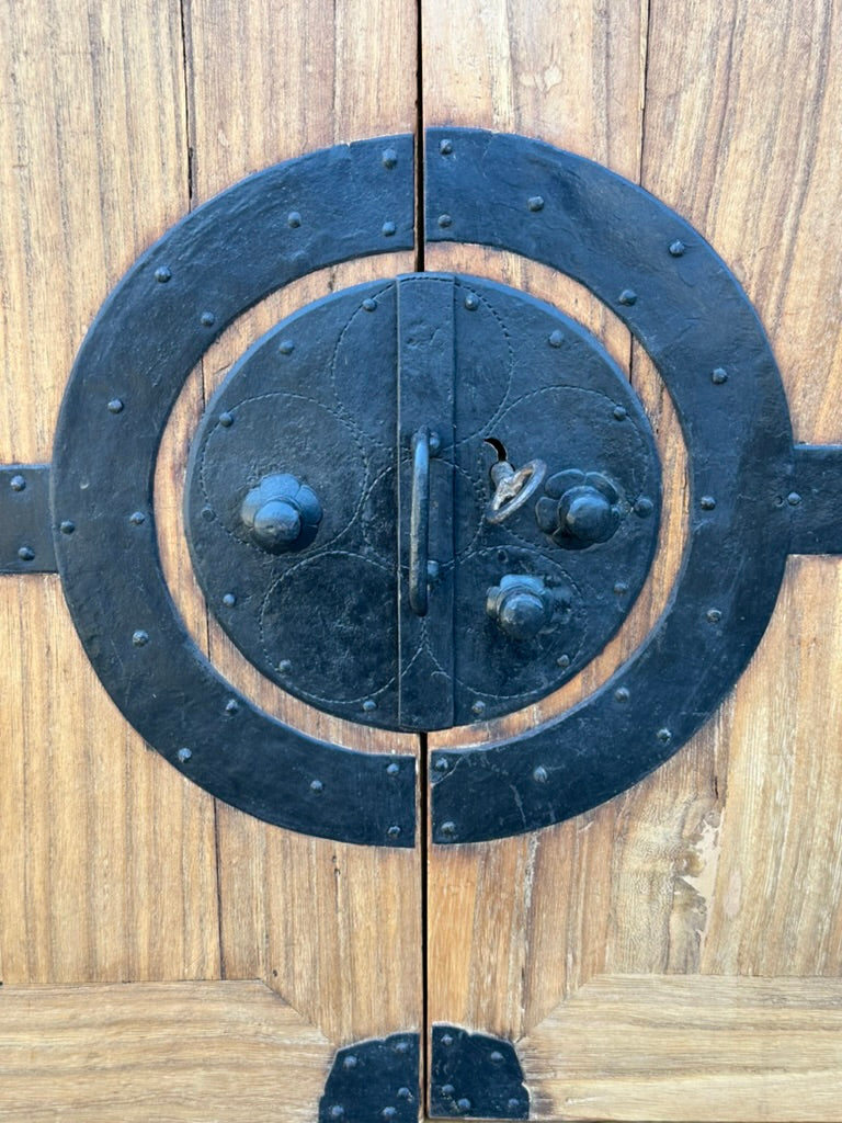 Antique Japanese Meiji Era Ishodansu Kiri Wood Cannon Biraki Tansu Iron Hardware
