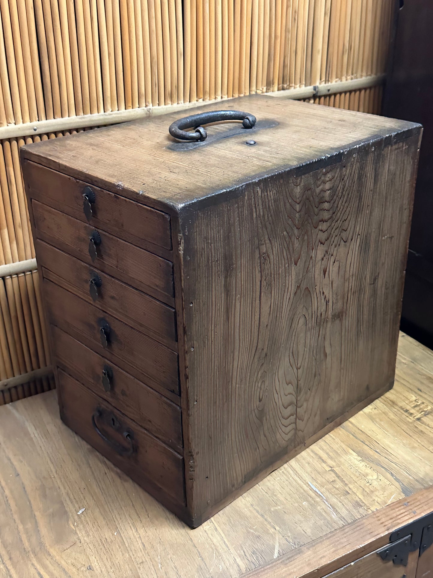 Antique Japanese Meiji Era Personal Tansu Chest 6 Drawers