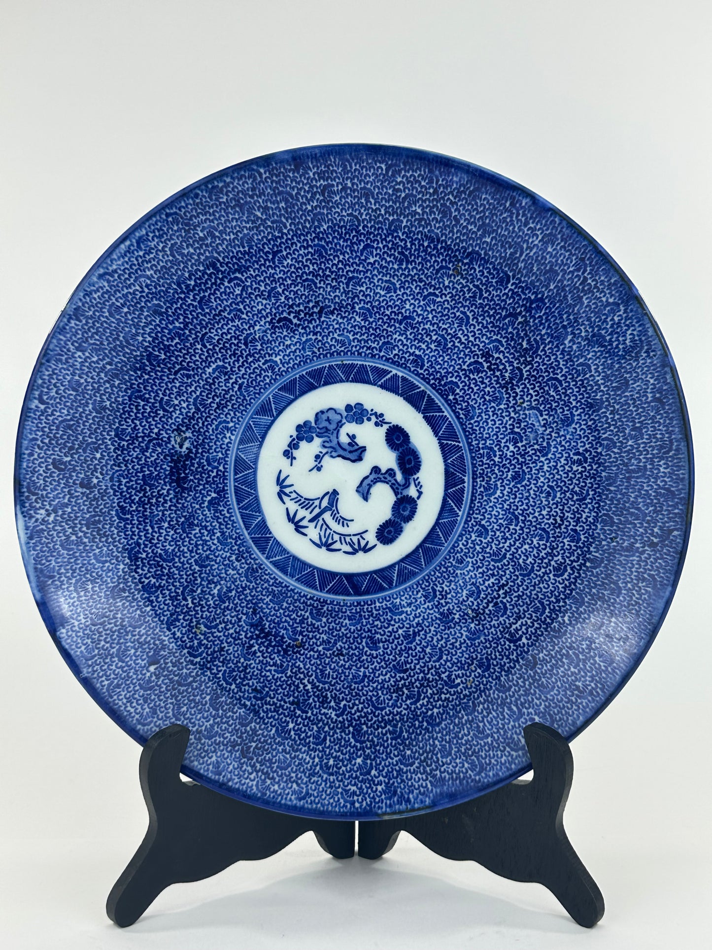Antique Japanese Late Edo Period 19th Century Imari Ceramic Plate Blue & White 11.5"