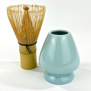 Japanese Style Ceramic Chasen Holder Matcha Whisk Keeper Stand Pale Blue Glaze NEW 3"H