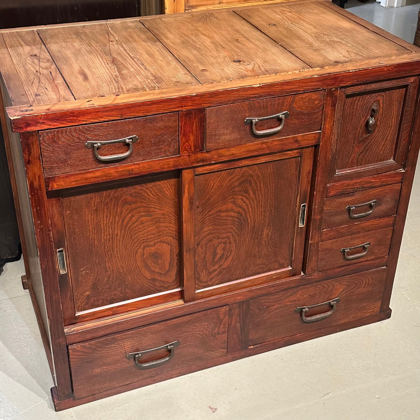 Antique Japanese Meiji Era Chobadansu Keyaki Elmwood Tansu Chest 34"W