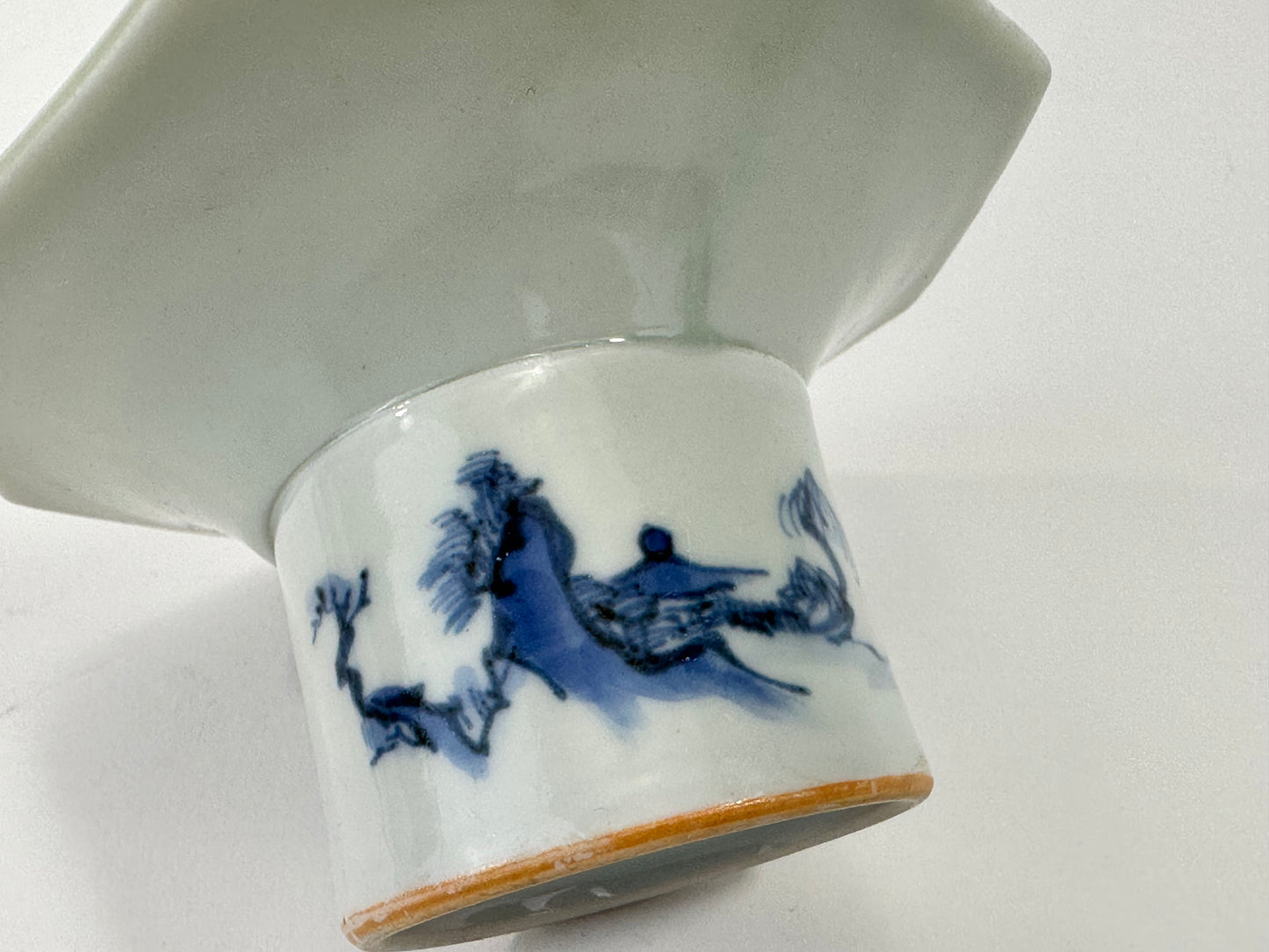Vintage Japanese Blue and White Porcelain Sake Cup Holder 3.75"W