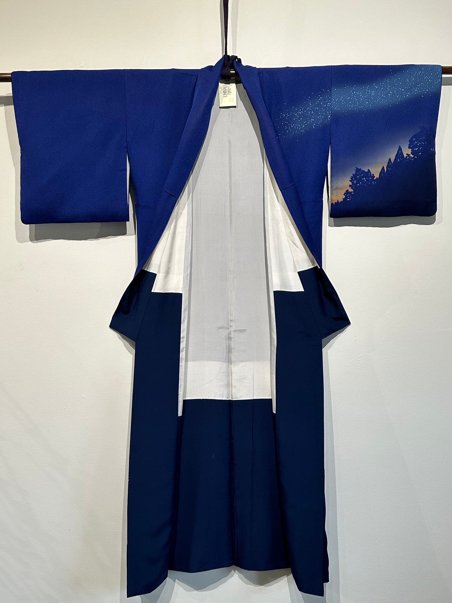 Japanese Signed Silk Houmongi Kimono Hand Painted Night Sky Royal Blue