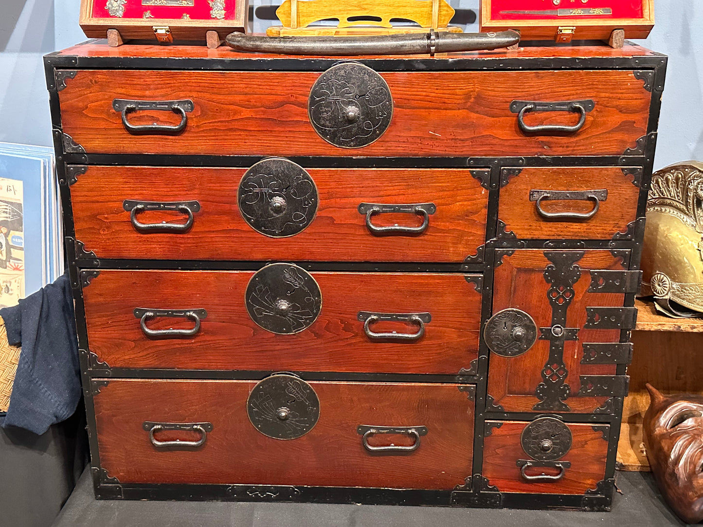 Antique Japanese Meiji Period Ishōdansu Clothing Chest with Safe c1880s LS#126