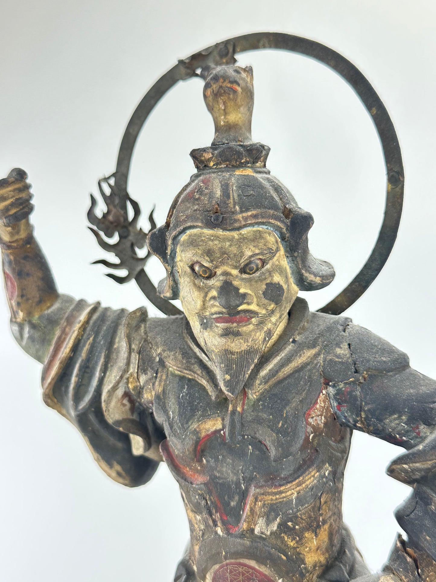 Antique Japanese Wooden Statue of Bishamonten Guardian Edo Period 17th-19th C. 22" Tall LS#047