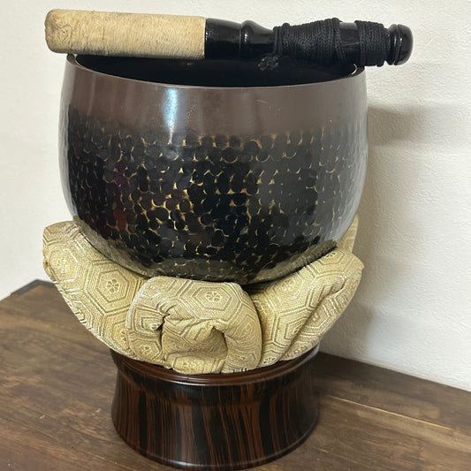 Vintage Japanese Large Orin Bronze Singing Bowl Buddhist Cushion & Striker 8”