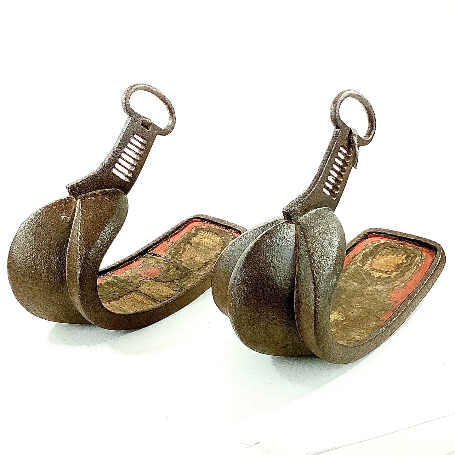 Antique Edo Period Japanese Samurai Stirrups (Abumi) Pair of Iron Horse Riding Fittings LS#182
