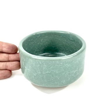 Japanese Handmade Mino Ware Chawan Matcha Tea Bowl Hiwa Celadon Green Kannyu Crackle NEW 5"