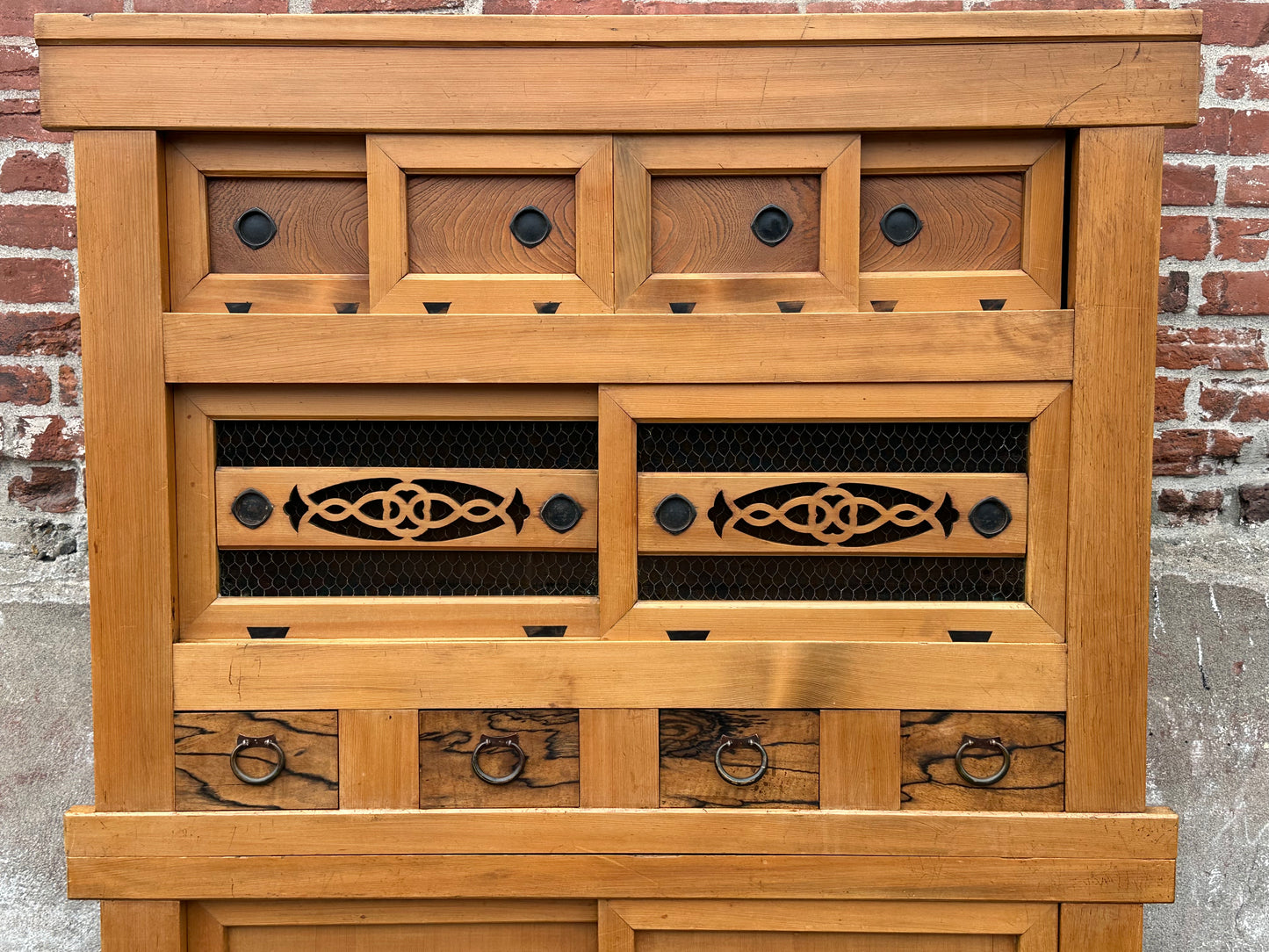 Antique Japanese Meiji Era c1890's Hinoki Mizuya Tansu Kitchen Cabinet 46"W