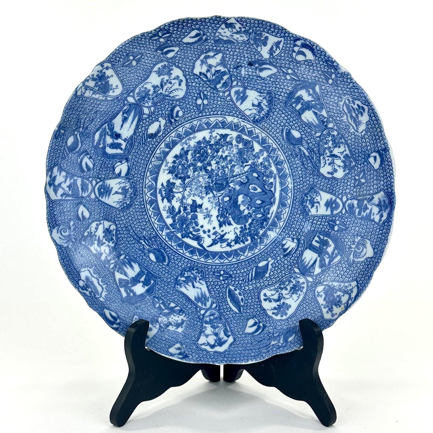 Antique Japanese 19th Century Imari Ceramic Plate Blue & White Flora & Fauna 10.5"