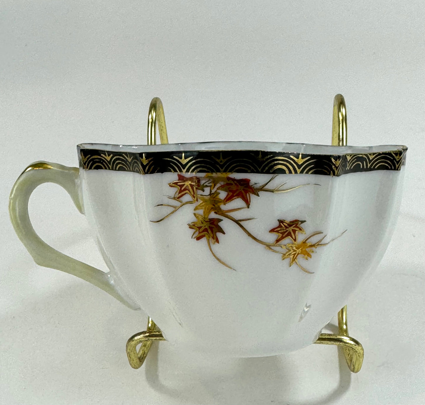 Vintage Japanese c1940’s Hand Painted Tea Cup & Saucer Set Bird & Maple