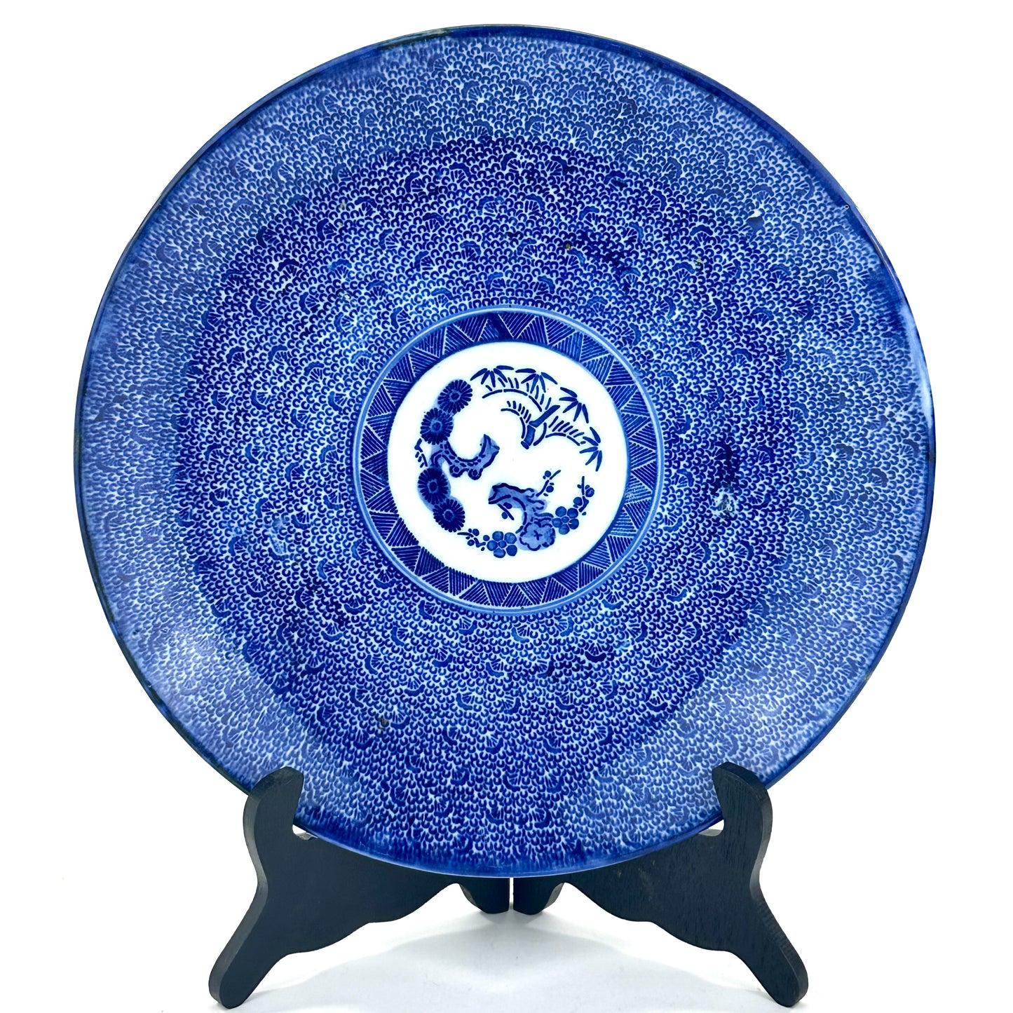 Antique Japanese Late Edo Period 19th Century Imari Ceramic Plate Blue & White 11.5"