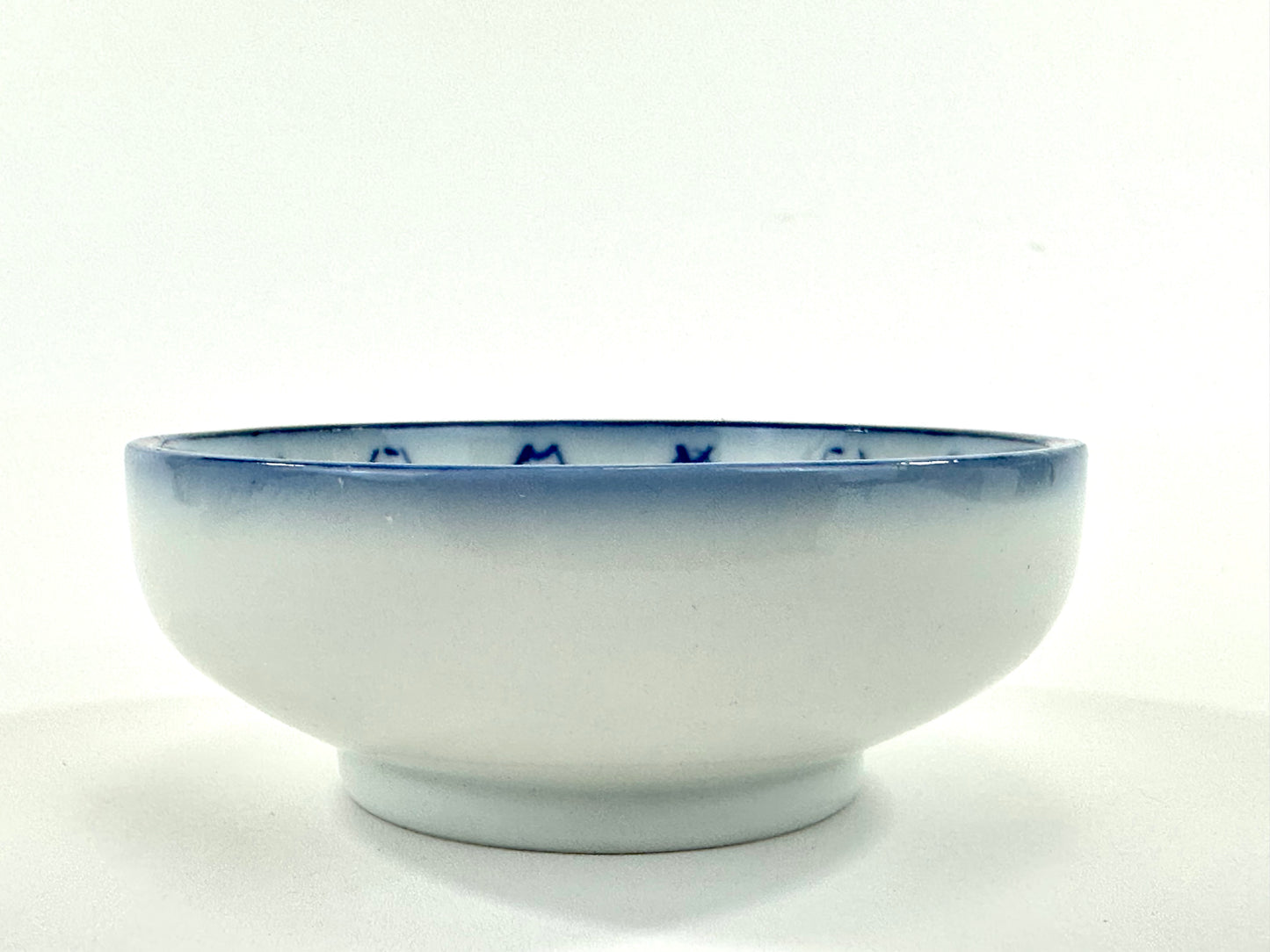 Vintage Japanese Blue-and-White Porcelain Bowl with Radiating Net Pattern 3″W