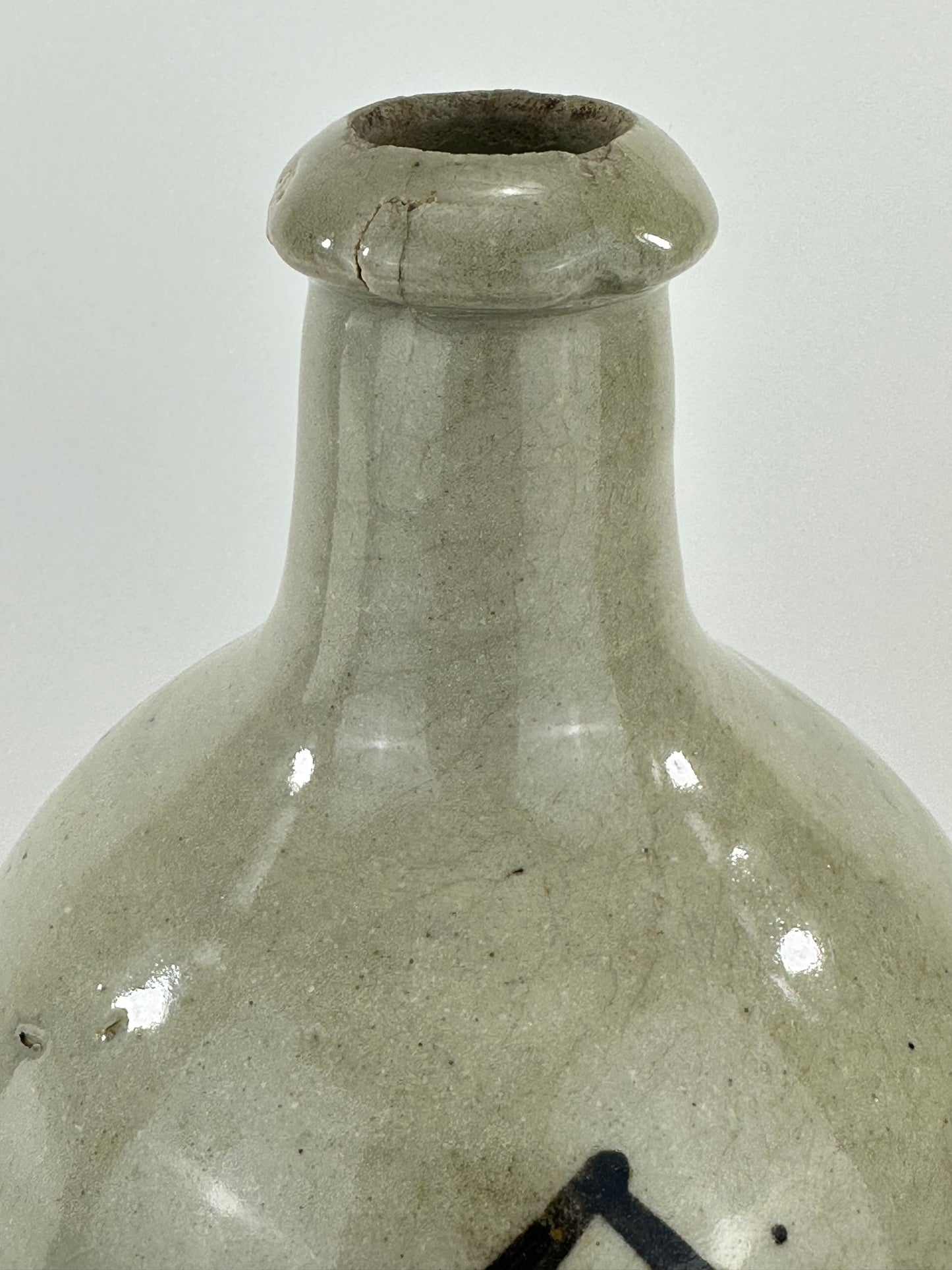 Antique Japanese 1800's Tokkuri Sake Jug Calligraphy Ceramic Vase 10" Nakaya