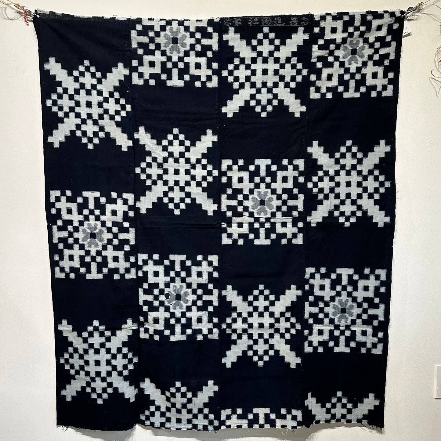 Antique Japanese 19th Century Textile - Kasuri Indigo 62"x63" Kiku #45