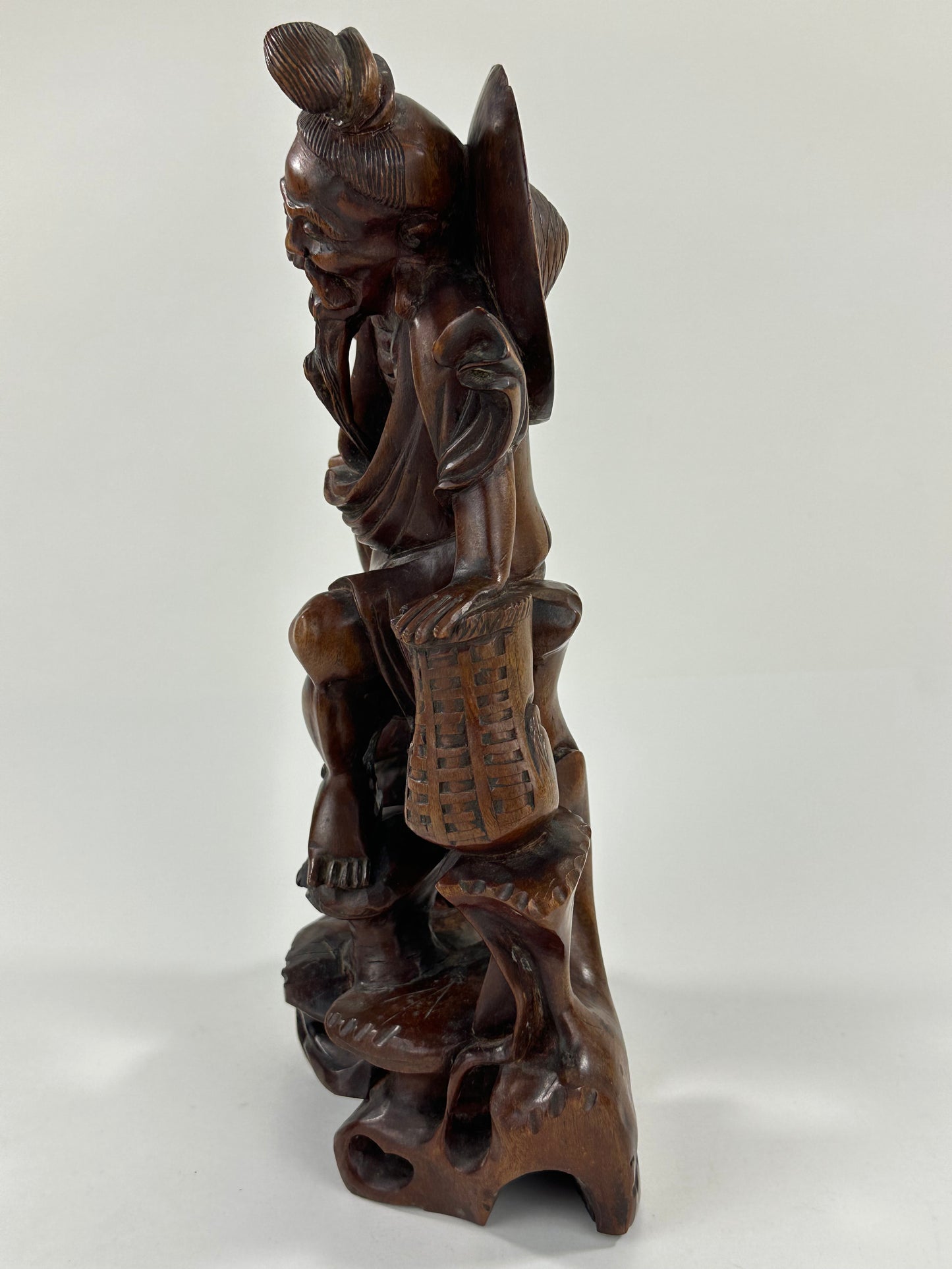 Antique Chinese Carved Wooden Statue of Shoulao 12”
