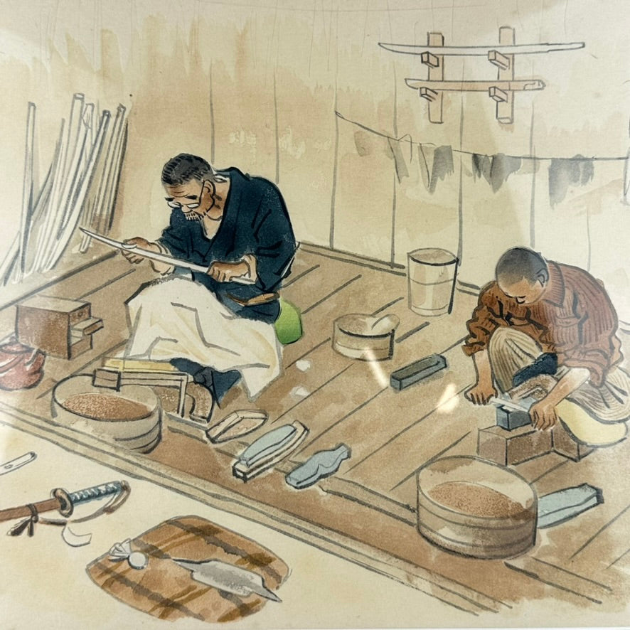 Original Japanese Woodblock Print Wada Sanzo "Sword Polisher" 1939 Series #12 1939 LS#095
