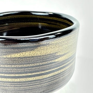 Japanese Handmade Mino Ware Chawan Matcha Tea Bowl Koku Yu Kinsai Black Gold Glaze NEW 5"