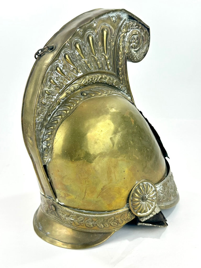 Antique French Sapeurs Pompiers Brass Fire Helmet Casque Pompier 19thC 12"H LS#099