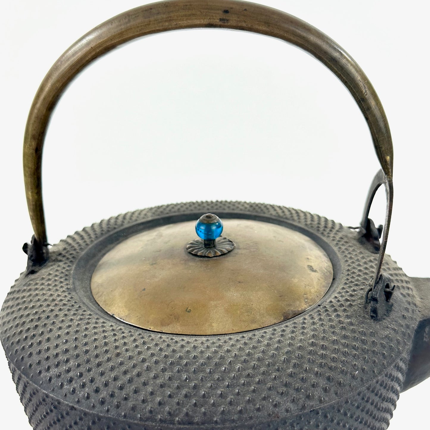 Antique Japanese Cast Iron Chōshi Three-Legged Sake Warming and pouring Vessel w/ Arare Pattern