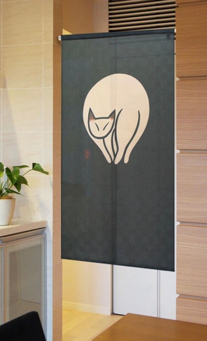 New Japanese Noren Curtain Neko Cat Silhouette Navy 150cm Made in Japan