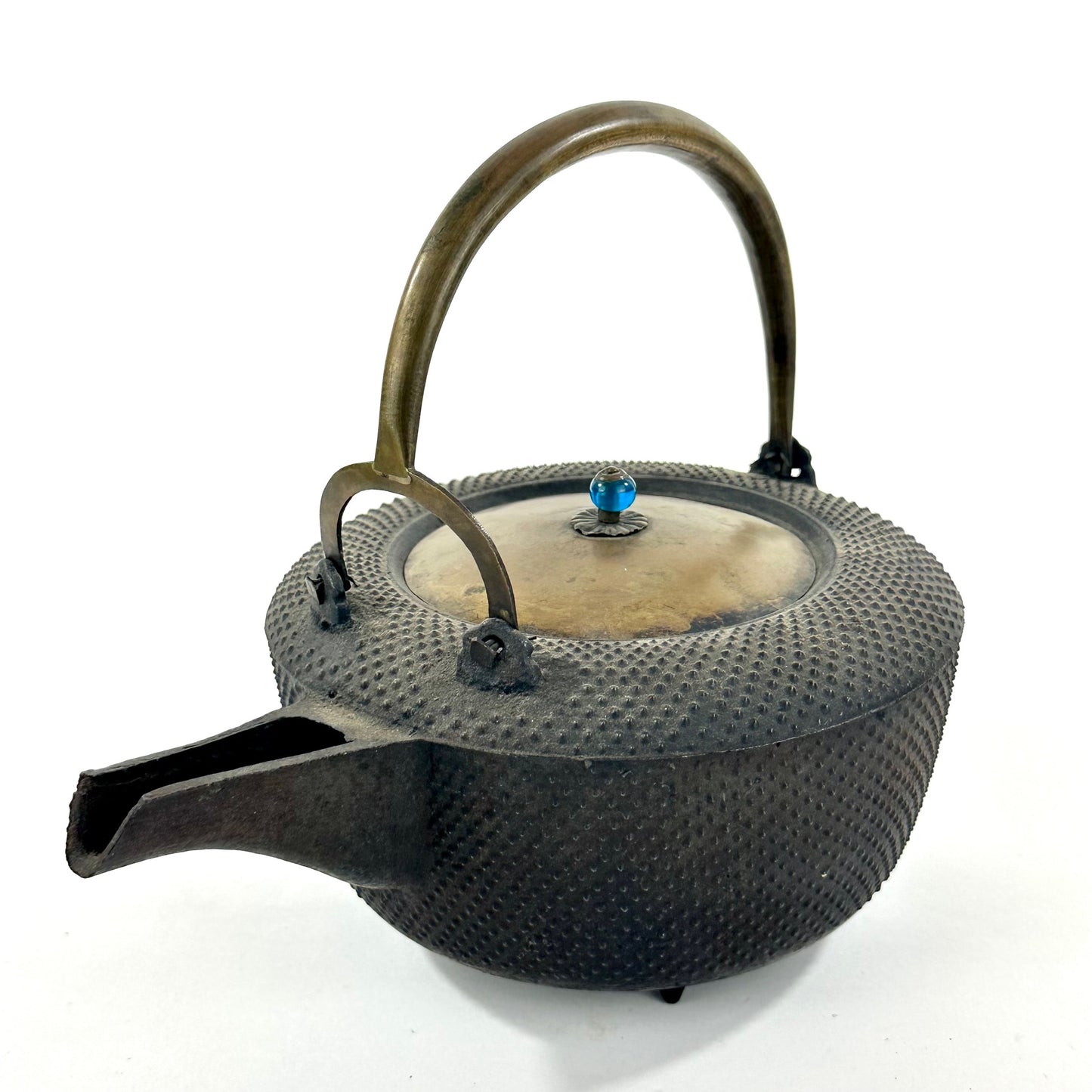 Antique Japanese Cast Iron Chōshi Three-Legged Sake Warming and pouring Vessel w/ Arare Pattern