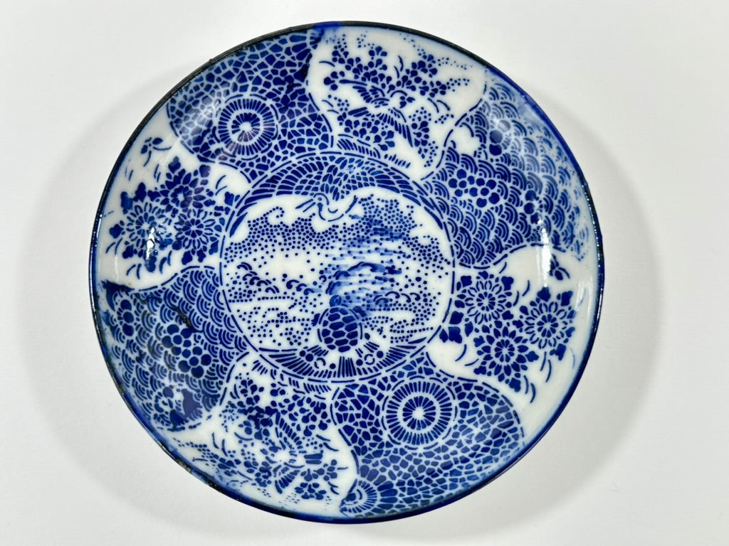 Antique Japanese Meiji c1890's Stencil Kashizara Sweets Plate Blue White 4.25"W