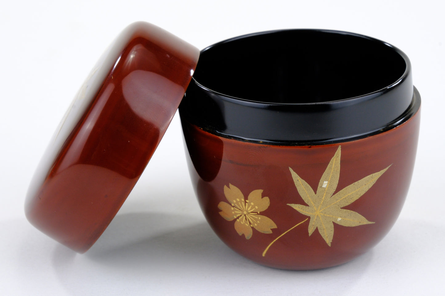 Japanese Tea Ceremony Natsume Tea Caddy Maple Leaf Motif w/ Kiri Wood Box