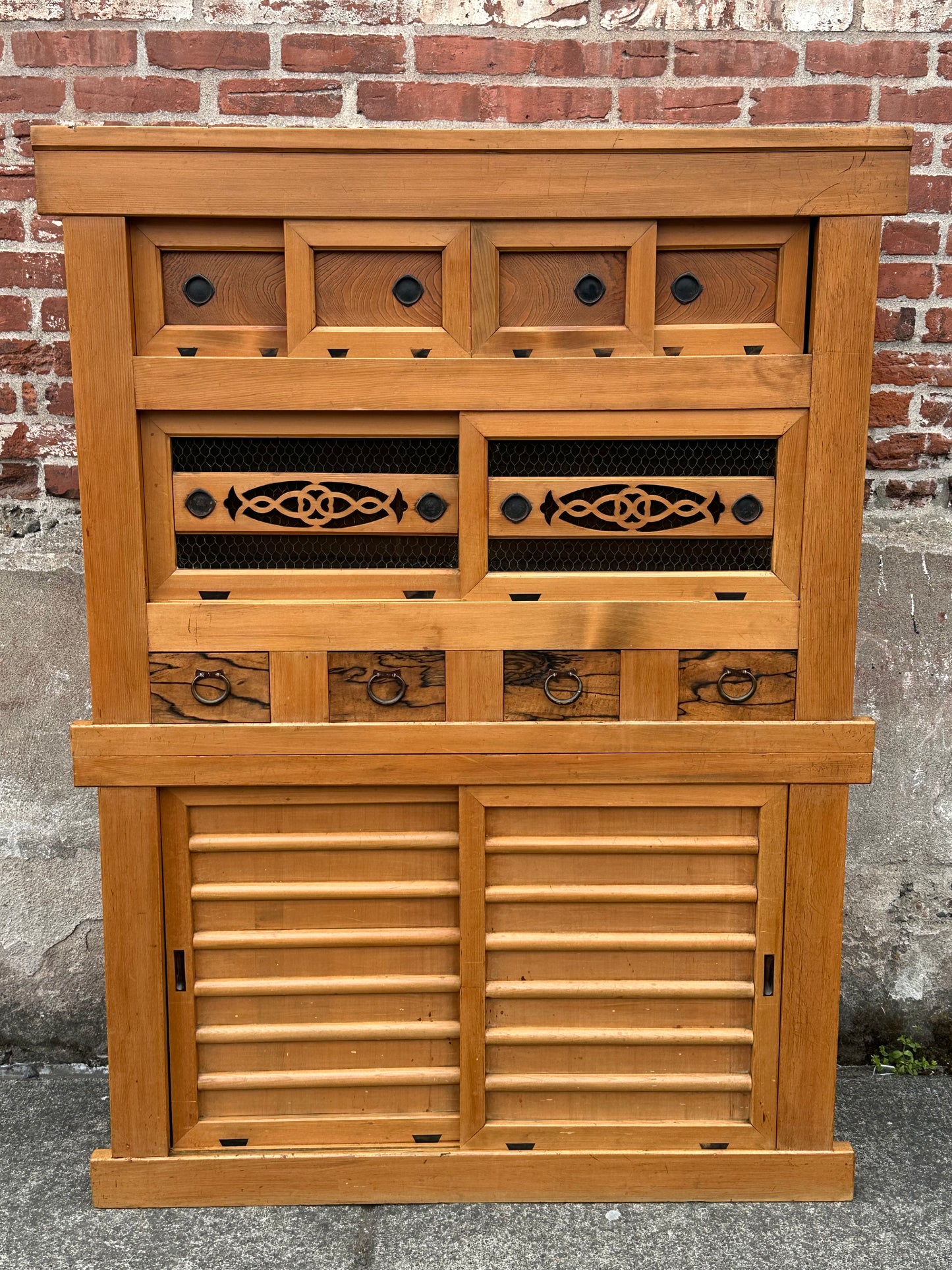 Antique Japanese Meiji Era c1890's Hinoki Mizuya Tansu Kitchen Cabinet 46"W