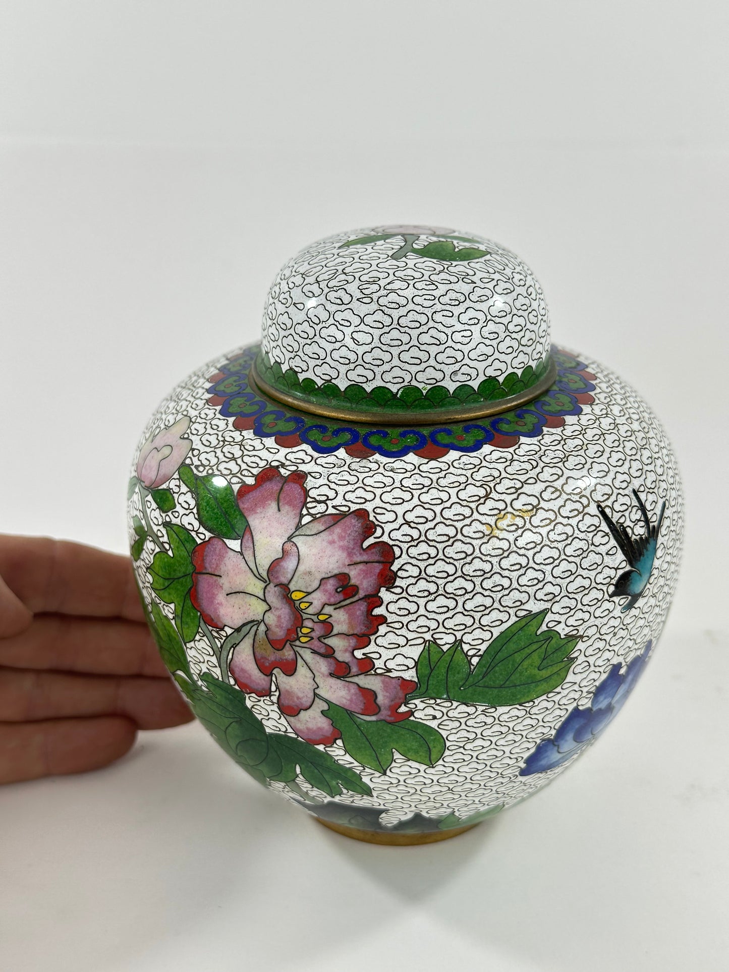 Vintage Chinese Cloisonné Lidded Jar 6”