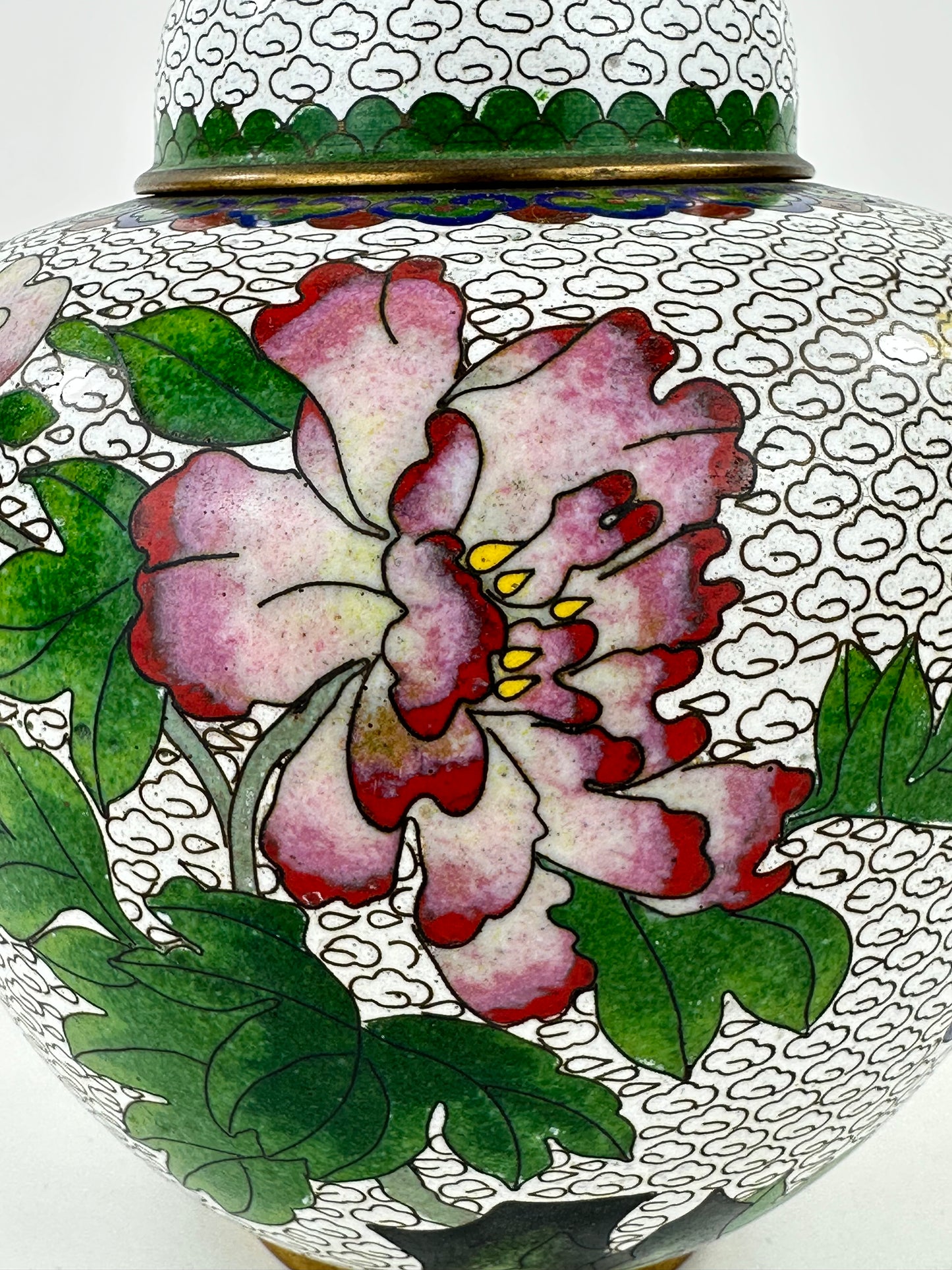 Vintage Chinese Cloisonné Lidded Jar 6”